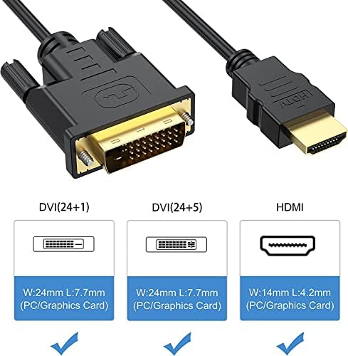 Mosimli DVI לכבל HDMI 3-חבילה, 6 מטרים דו כיווניים HDMI ל- DVI תואם למחשב, שולחן עבודה, מחשב נייד, מחשב,
