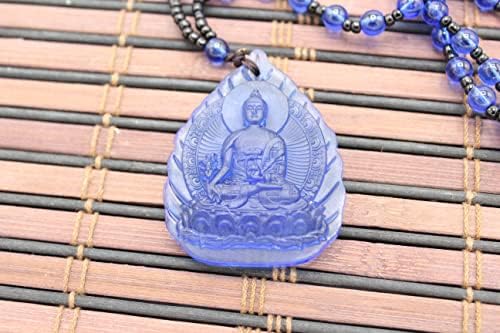 סינית כחולה ליו לי לי כוס מגולפת רפואה בודהה שרשרת תליון מזל פנג שואי הגנה