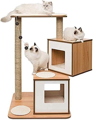 Ngocvn עץ חתול מגרד פוסט מגדל חתול מרכז פעילות ריהוט עם צעצוע של משחק דירה משתלשל