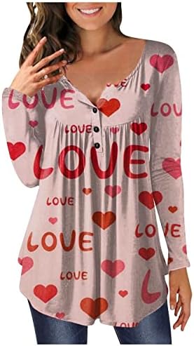 יום האהבה של נשים אהבה טוניקת לב צמרות ללבוש עם חותלות כפתור רופף מזדמן כלום חולצה של שרוול ארוך חולצה