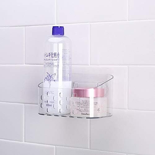 מדף מקלחת UXZDX, פלסטיק אמבטיה ברור ללא קיר קידוח מדפי אחסון מארגן עם כוס יניקה חזקה