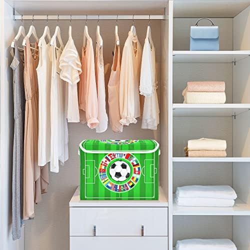 דגל Krafig כדור כדורגל ירוק קופסת אחסון מתקפלת קופסת קוביית קובייה גדולה פחים סלי מיכלים עם ידיות מכסים