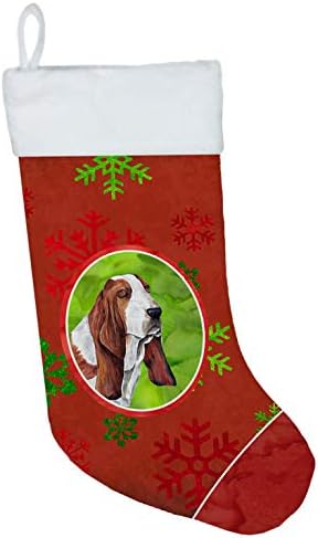 אוצרות קרוליין SC9412-CS כלב באסט אדום וירוק פתיתי שלג ירוק חג מולד חג המולד, אח תלויים גרביים לעונה