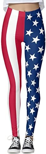 חותלות רביעי ביולי לנשים דגל אמריקאי בקרת בטן רכה מכנסיים מודפסים לאימון יוגה -עיצוב יוגה לנשים