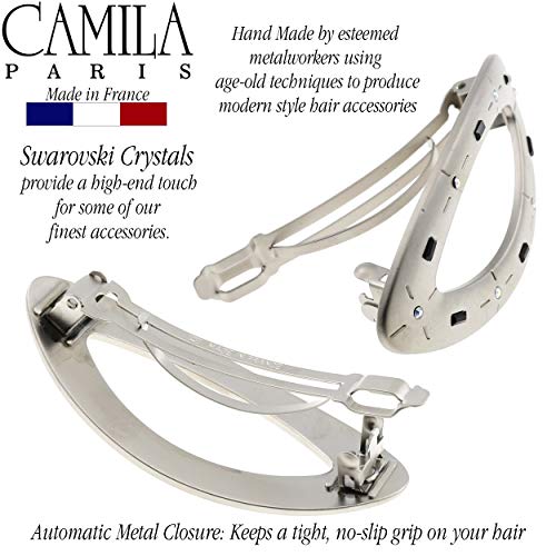 CAMILA PARIS GA250 3.25 אינץ 'סגלגל סגלגל קליפ לילדות, כסף מתכת, אביזרי שיער צרפתים לנשים, בעבודת יד