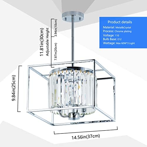 Limeijua 3 אור 3 אור מודרני נברשת קריסטל מתכת מתכת מרובעת מנורת תליון וינטג 'סגנון תעשייתי תאורת