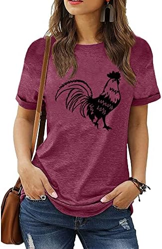 חולצת טריקו להדפיס עוף לנשים עוף מצחיק גרפיקה שרוול קצר חווה מדינה טריק