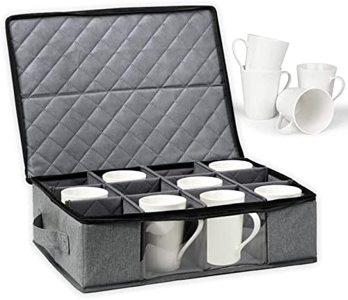 קופסת אחסון ספל יוליספה עם מיכל אחסון כוס קפה חלון ברור עם מחלקים מחזיקה 12 מארגן ספל סין מארגן