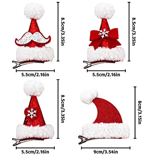 4 חתיכות חג המולד שיער קליפים, מיני סנטה כובע שיער קליפים, אדום גליטר נצנצים חג המולד כובע סיכות,