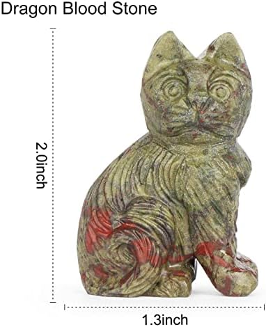 Artistone 2 דרקון אבן דם גביש חתול פסלון מגולף קריסטלים גבישים אבן חן חתלתול גילופי בעלי חיים פסל תפאורה
