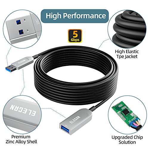 Elecan פעיל אופטי USB 3.0 כבל הרחבה 100 רגל אופטי סוג אופטי סוג זכר לנקבה של כבל הרחבה USB נשי