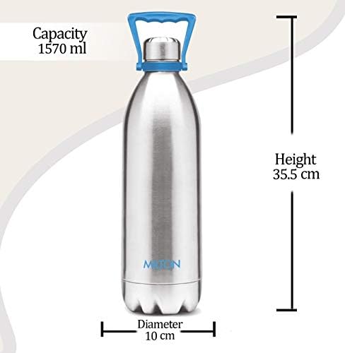 צמד מילטון DLX 1750 תרמוסטיל 24 שעות בקבוק מים חמים וקרים עם ידית, 1.57 ליטר, כסף