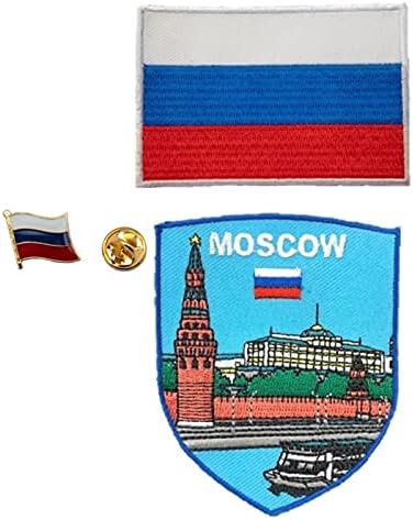 A-One 3 PCS Packs רקמה של נהר מוסקבה+סיכת דש רוסיה דגל רוסיה, מזכרת עירונית, אביזרים דקורטיביים ופטריוטיים,