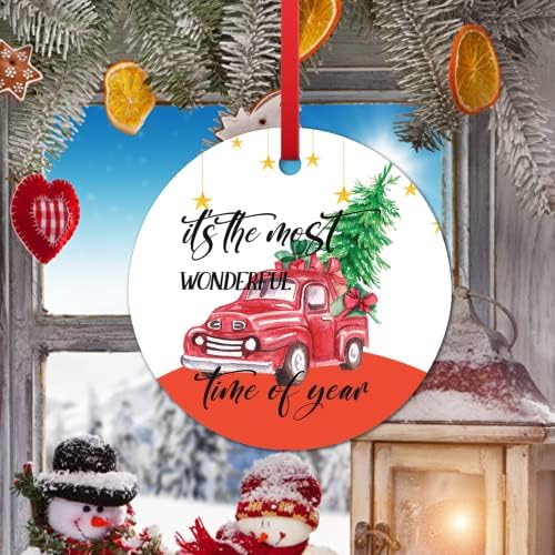 משאית חווה אדומה קישוט לחג המולד זו התקופה הנפלאה ביותר של קישוט השנה קישוט קרמיקה קישוטים לחג המולד עץ חג