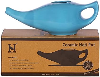 HealthGoodsin Ceramic Neti POT, מנקה אף לסינוס, בטוח למדיח כלים, עמיד בעבודת יד, 225 מל. קיבולת