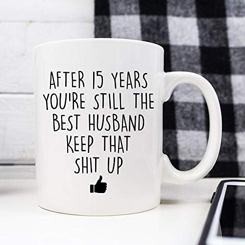יוניק מעצבת עבורו ספל קפה ליום השנה ה-15, 11 אונקיות, יום נישואין קריסטל, כוס יום נישואין ה-15 לבעל, חמש עשרה