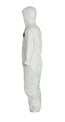 חליפה חד פעמית של Tyvek על ידי דופונט עם מפרקי כף יד אלסטיים, קרסוליים ומכסה
