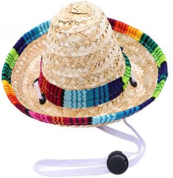 Ueetek כובע סומבררו כלב מצחיק, כובע קוספליי צ'יוואווה מתכוונן, קישוט בגדי תלבושות מקסיקני לכלבי חיות מחמד