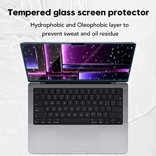 מגן מסך זכוכית מחוסמת תואם ל- MacBook Pro 14 2023 A2442, ללא בועה, דק במיוחד, שקיפות HD, אנטי שריטה
