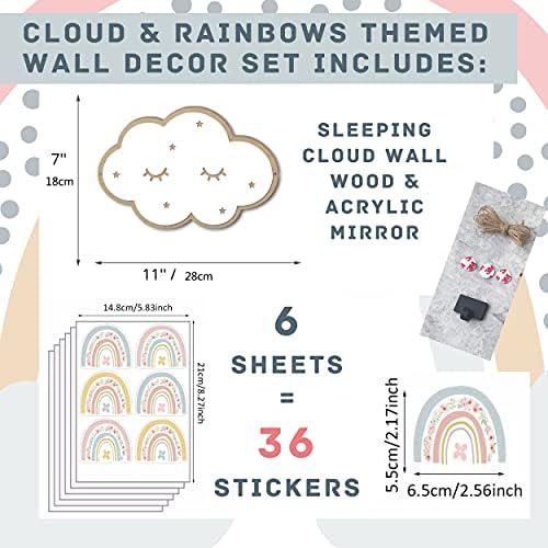 עננים וקשת קשת קיר לחדר השינה של הילד - ענן אקרילי בצורת תינוקות פעוטון מראה קיר תליה וקיר