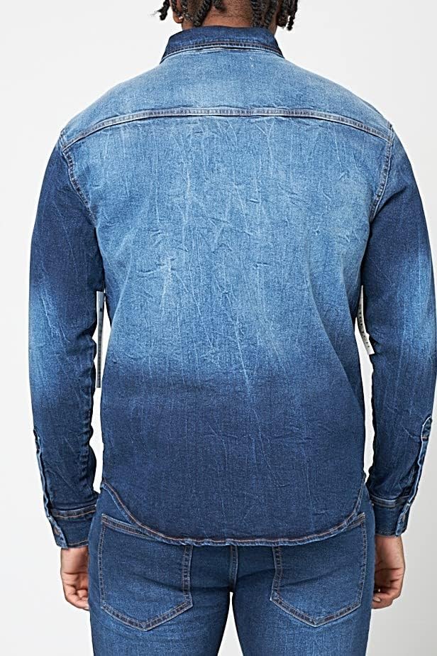אבולוציה גברים חולצת ג ' ינס כפתור למטה שרוול ארוך כותנה בכושר רגיל שטף עד 4 ליטר