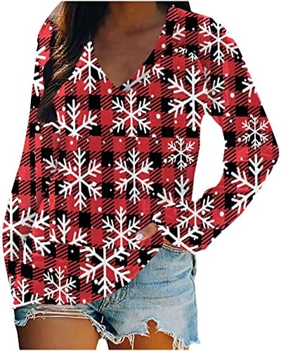 חולצת טריקו לחג המולד לנשים בייסבול שרוול ארוך רגלן V-Neck חולצה חג המולד סווטשירט סווטשירט סווטשירט
