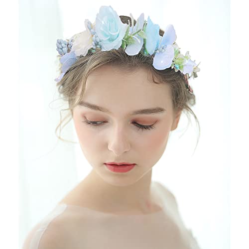 פרח סרט עבור בנות, חתונה שיער אביזרי עבור כלות, מתכוונן כחול פרח כתר עבור שושבינה, אופנה זר