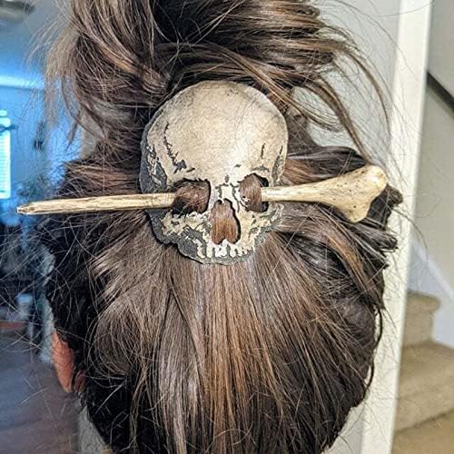 סיכת שיער בגולגולת עם מקל, רטרו ייחודי עוד פנים סגנון גותי קטעי שיער יצירתיים סטיילינג סטיילינג אביזרי שיער