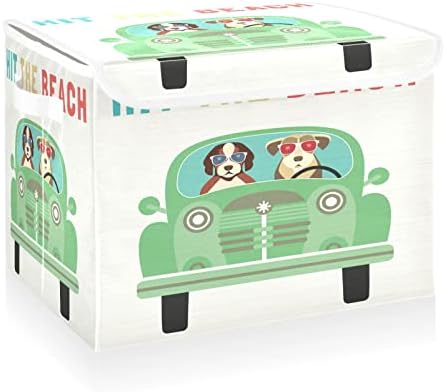 Cataku כלבים מצחיקים פחי אחסון לרכב עם מכסים וידיות, בד קוביית מיכל אחסון גדול סל קוביית מיכל