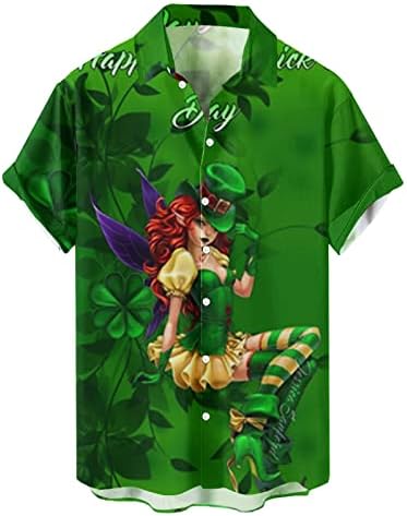 PDFBR St. Patrick's Day''s Mens כפתור למטה חולצות שרוול קצר חוף מזדמן צמרות גרפיות ירוקות רגילות בכושר