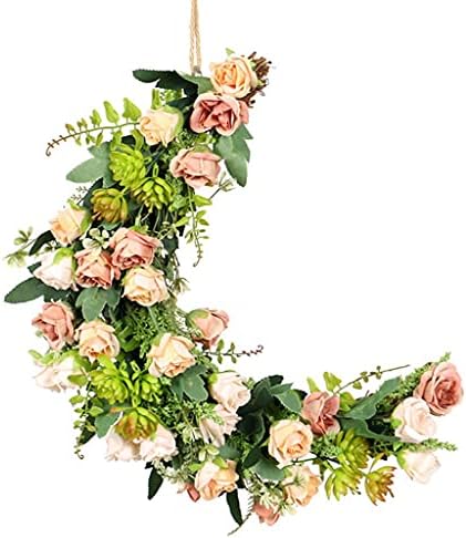 זר פרחים מלאכותי של KLHHG צורת חצי צורת ירח פרחים ורדים זר דלת קדמית זר לקישוט מסיבת חתונה ביתית