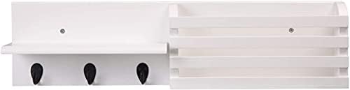 מדף קיר AOOF ומחזיק דואר עם 3 ווים, 24 אינץ 'על 6 אינץ', לבן