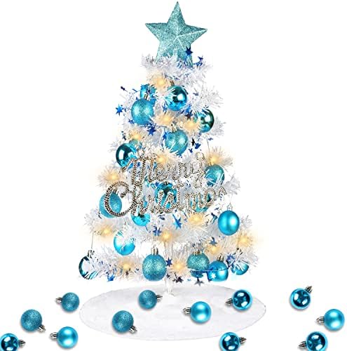 עץ חג המולד מיני 60 סמ, עץ חג מולד מלאכותי עם קישוטים תלויים, חצאית עץ חג המולד, עץ חג המולד של