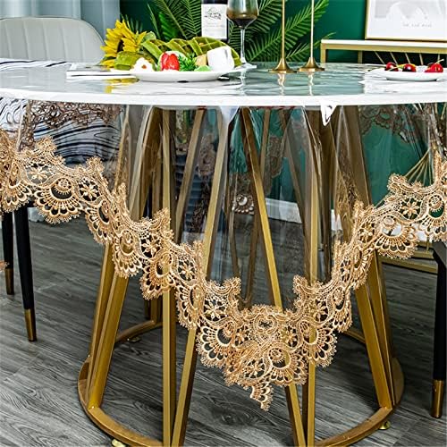 ג'לוריס מלבן צלול מלבן שולחן ויניל PVC PVC אטום שולחן שולחן רקום קצה תחרה כיסוי שולחן שקוף לשולחן קפה אוכל