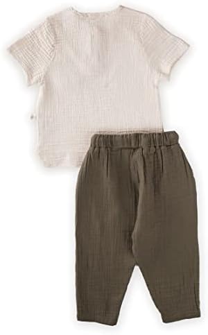 קונספט סיגיט - מקסים לתינוק יוניסקס כותנה סט חולצת פשתן - חולצה ומכנסיים נושמים רכים, שרוול מכנסיים