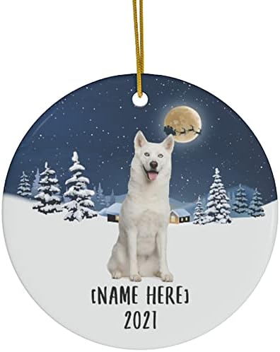 קישוטי כלבים של האסקי סיבירי לבן לשנת 2023 עץ חג המולד מתנות שם מותאם