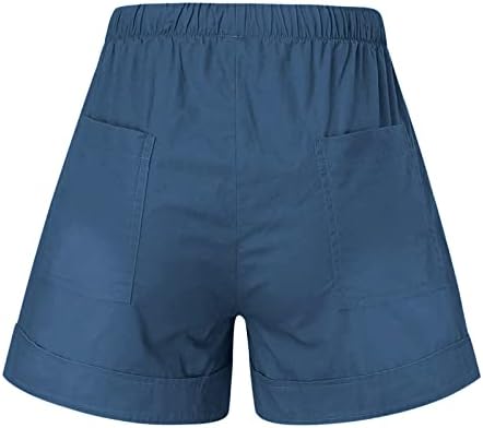 מכנסי פשתן לנשים מכנסי חוף קיץ מזדמנים מכנסיים קצרים במותניים רגילים בצבע אחיד מכנסי חמש נקודות