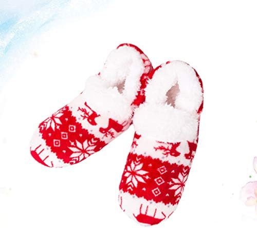AMOSFUN חג המולד חורף חורף דפוס צבי חמים נעלי מגף רצפה רכה לנשים נערות גברת בית מקורה