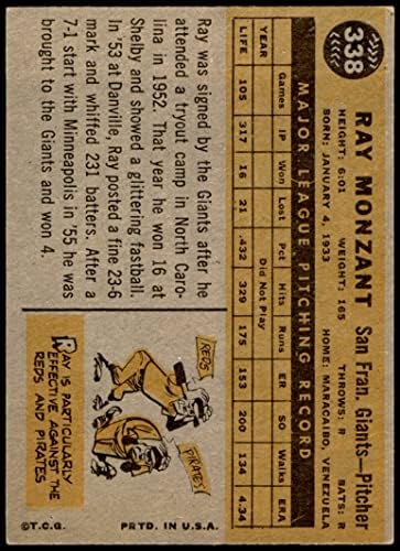 1960 Topps 338 Ray Monzant San Francisco Giants Dean's Cards 5 - Ex Giants