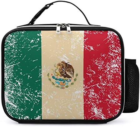 מקסיקני רטרו דגל הצהריים תיק מבודד נייד ארוחת תיבת עם להסרה חגר ידית עבור גברים ונשים