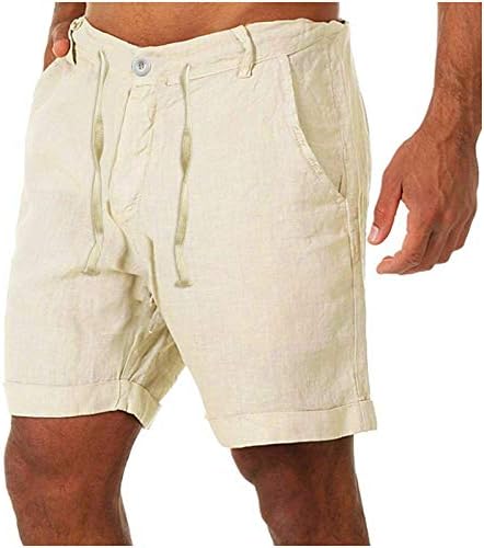 גברים ספורט מכנסיים כותנה פשתן מכנסי קז ' ואל כפתורים לשרוך מותניים כיסים קצר מכנסיים גברים של אימון