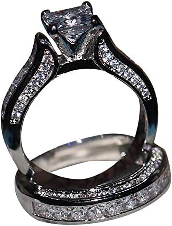טבעות אירוסין לחתונה עגול מעוקב זירקוניה מערך כלה מערך CZ מערך טבעת יום השנה לנשים נשים