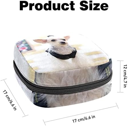 תיק תקופתי, שקית אחסון מפיות סניטרית, מחזיק כרית לתקופה, כיס איפור, דפוס בעלי חיים של כלב לבן