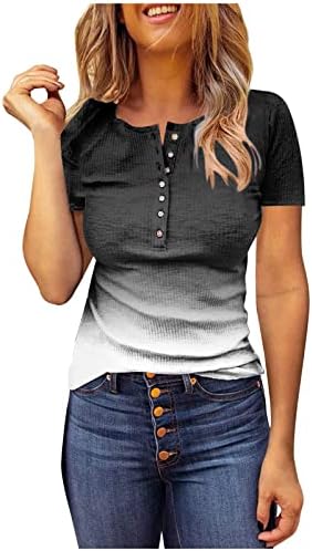 נשים 2023 קיץ הנלי טוניקה חולצות מצולעים לסרוג כפתור צווארון שרוול קצר חולצות חולצות חולצה בכושר