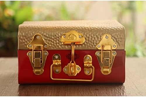 ארט הודי וילה עתיקה בסגנון עתיק אמצעי בינוני בינונית גזעים אדומים וזהב, קופסאות אחסון לשימוש יומיומי, מתנות
