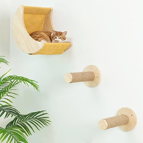 מדפי חתולים ומוטות לקיר עם עמודי מדרגות, סט פוניטורה רכוב על קיר חתול לפעילות חתולים מקורה מטפסים ורובצים
