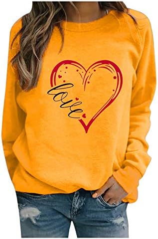 ולנטיין חולצות לנשים חמוד אהבת לב דפוסים מגניב סוודרים ארוך שרוול צוות צוואר סוודר דק מגשרים