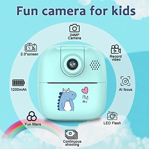 מצלמת ילדים בהדפסה מיידית של פיילוק רטרו עם נייר הדפסה, 180 עדשה להעיף סלפי מצלמת וידאו דיגיטלית לילדים עם