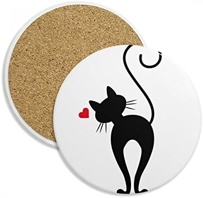 חתול בצורת לב Sihouette משקה אבן חיה קרמיקה חופי קרמיקה למתנה כוס ספל 2 יחידות