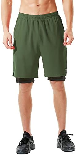 Tenjoy's Men's 2 ב -1 מכנסיים קצרים 5 מכנסיים קצרים של אימון אתלטי יבש מהיר לגברים עם כיסי טלפון